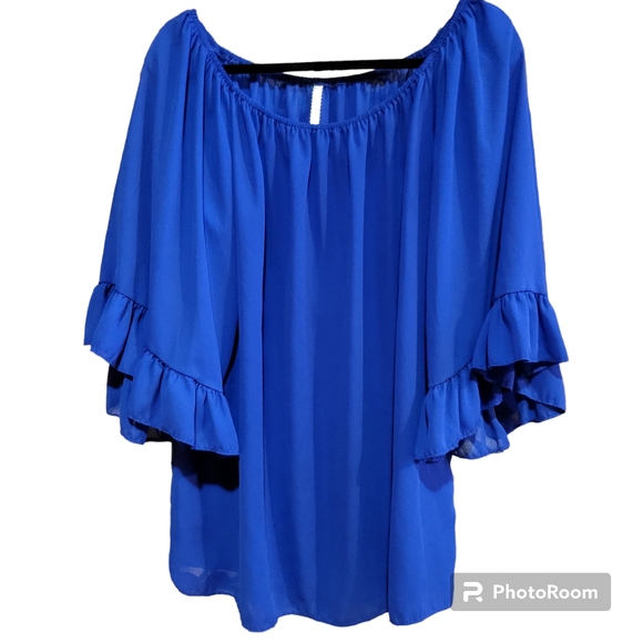 Emma Rose Tops - Emma Rose XL Royal Blue Hobo Blouse Bell Sleeve